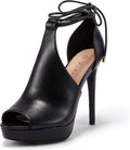 Womens Peep Toe Platform Heels Strappy Lace Up Stilettos - Faux