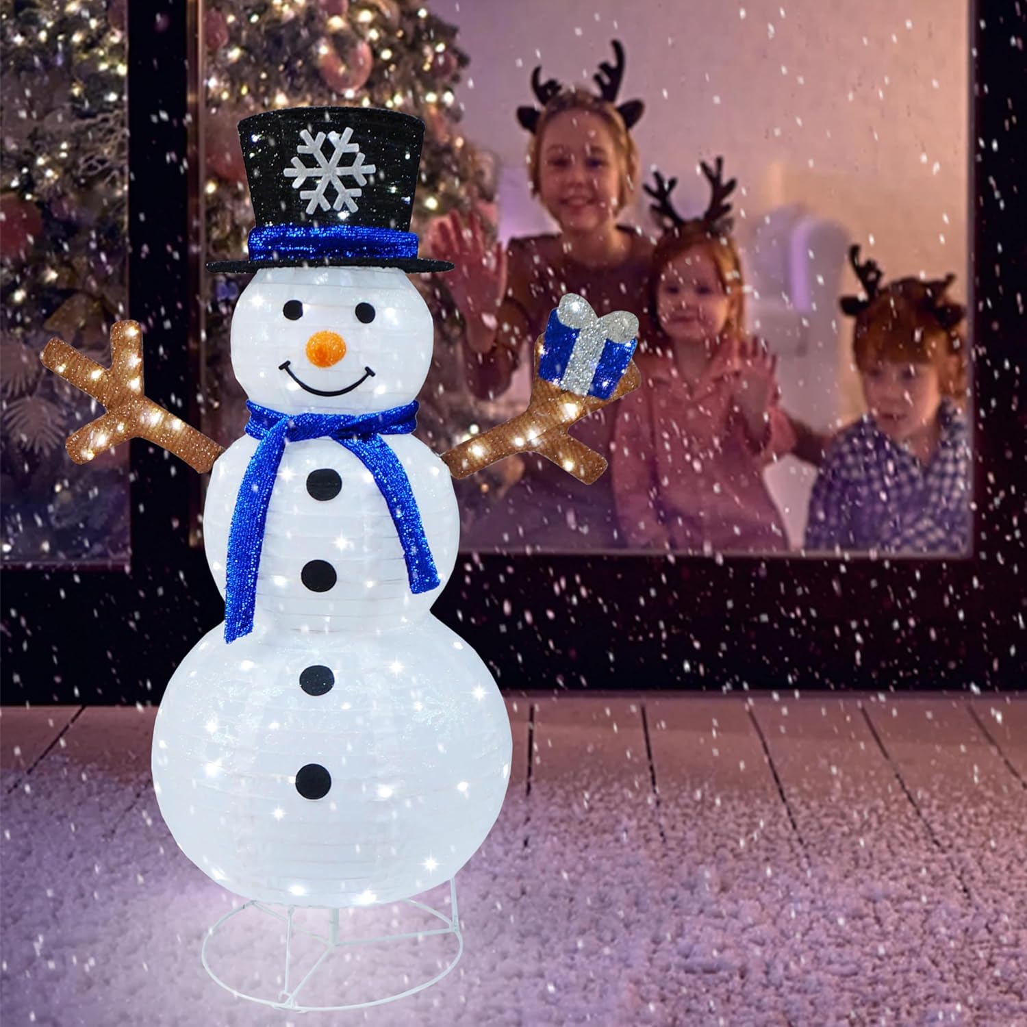 Outdoor Lighted Snowman Christmas Decoration with 100 Lights