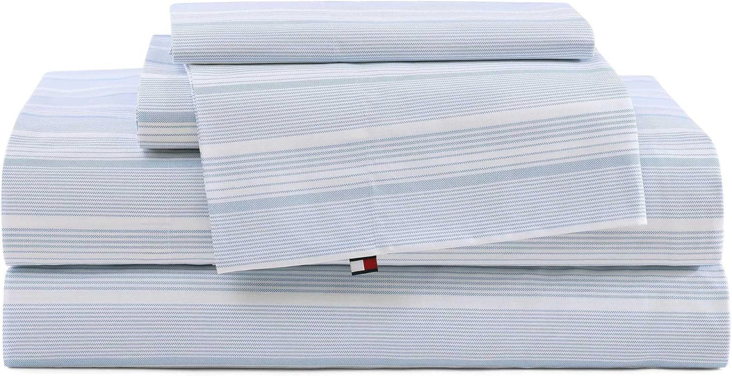 Tommy Hilfiger King Bed Sheets - Crisp Cotton Percale Set