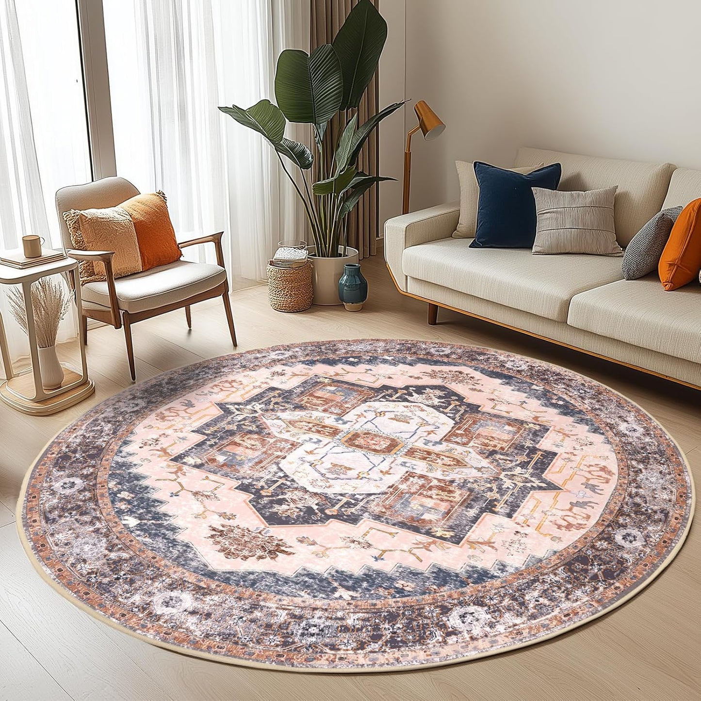 Vintage Distressed 6ft Area Rugs for Living Room and Bedroom