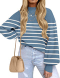 ZESICA Women's Turtleneck Striped Ribbed Knit Pullover - Cozy Fall