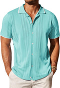 COOFANDY Men's Knit Button Down Shirt Vintage Short Sleeve Polo tight