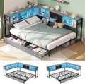 Full Corner Day Bed Oak Gray & Black with LED Lights - Space Saving