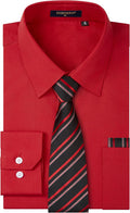 Solid Color Long Sleeve Dress Shirt with Tie and Handkerchief Set