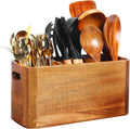 Extra Large Acacia Wood Kitchen Utensil Holder with 3 Compartments