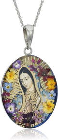 Sterling Silver Pressed Flower Pendant Necklace - Unique Religious