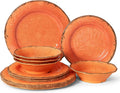 LEHAHA 12 Piece Crackle Melamine Dinnerware Set for 4 - Lightweight