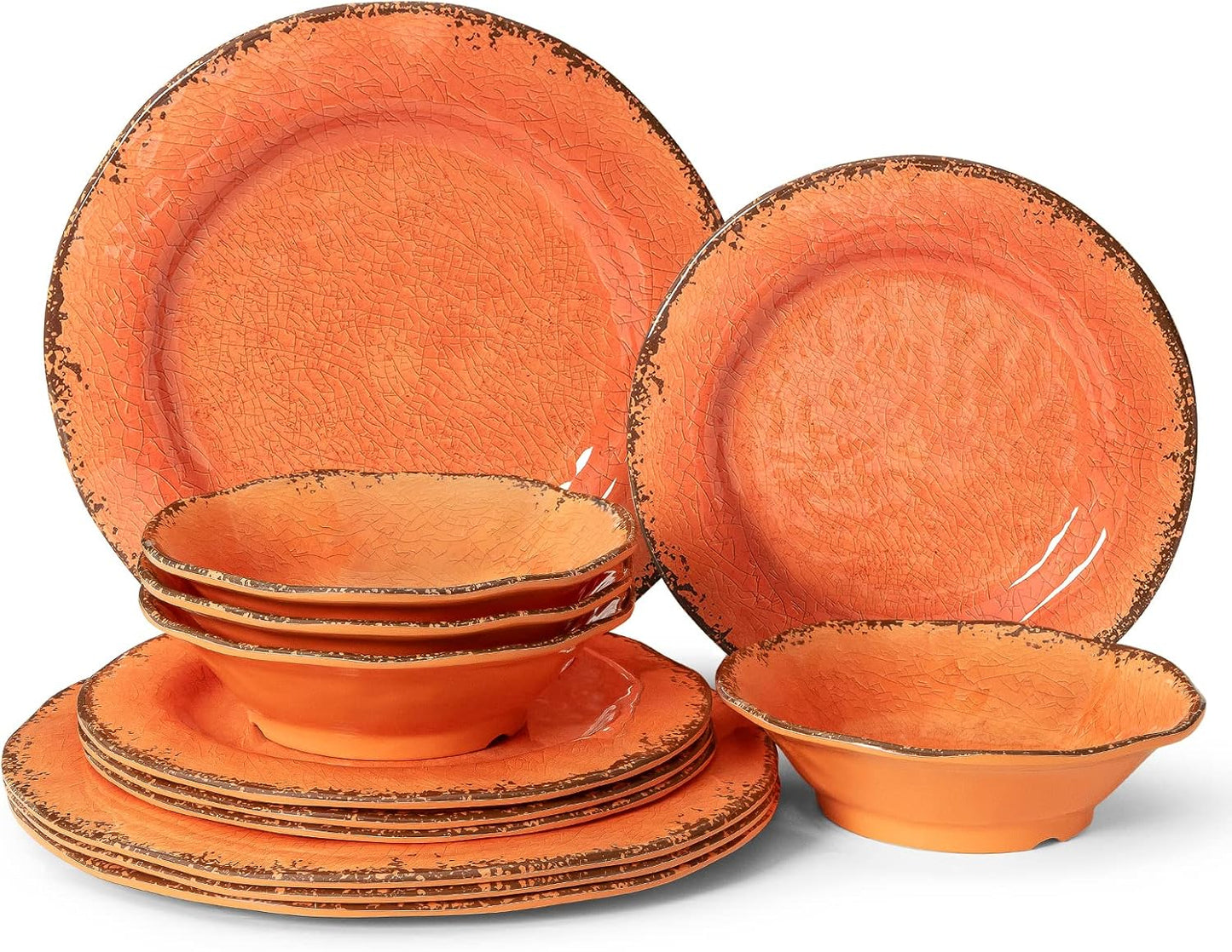 LEHAHA 12 Piece Crackle Lightweight Melamine Dinnerware Set