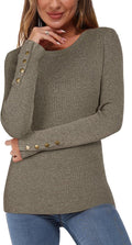 Women's Fall Fashion Crew Neck Button Sweater - Slim Fit Comfort