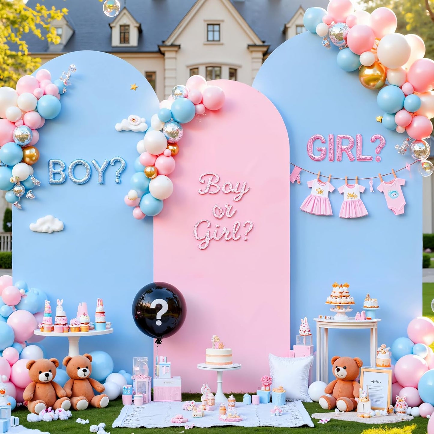 Blue and Pink Arch Backdrop Cover Set for Gender Reveal Events