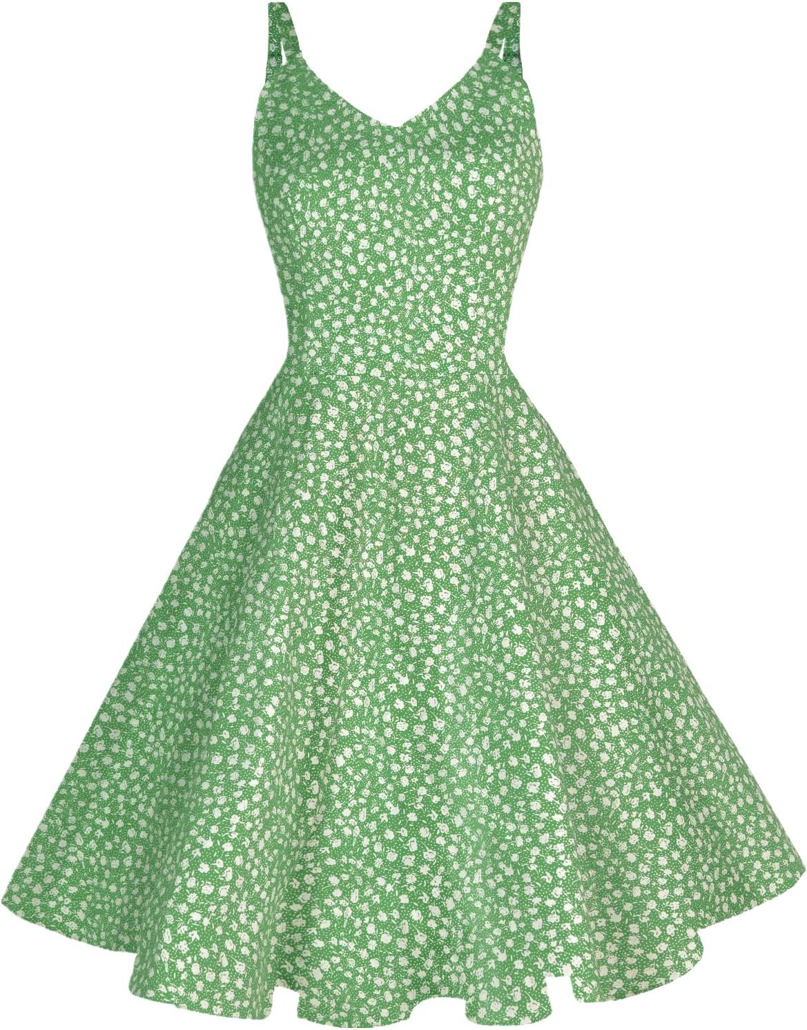 GOOBGS Women's 1950s Retro Vintage Spaghetti Strap Dress