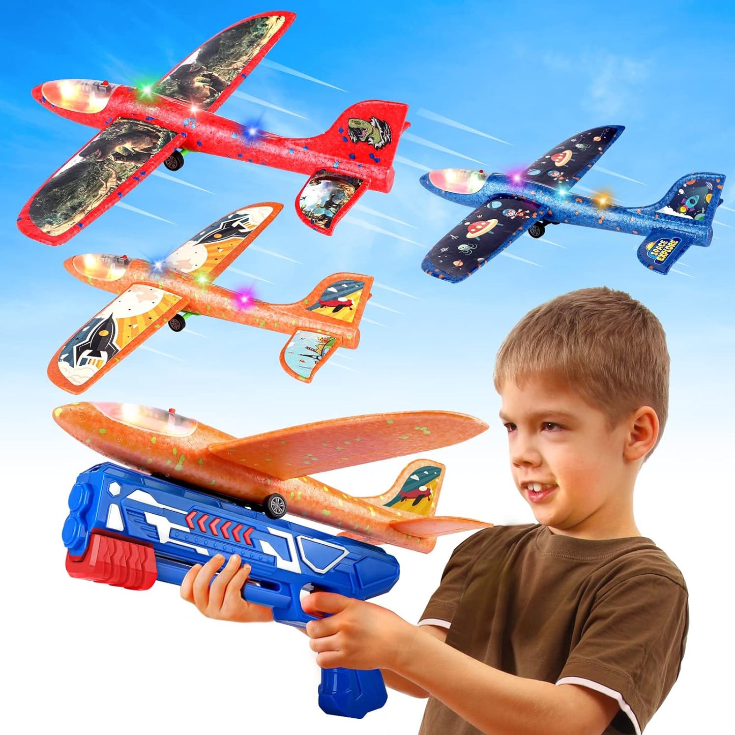 Kid's Outdoor Flying Fun Set - Foam Airplane Launcher Toy Pack