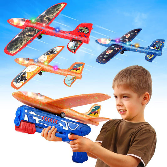 Kid's Outdoor Flying Fun Set - Foam Airplane Launcher Toy Pack