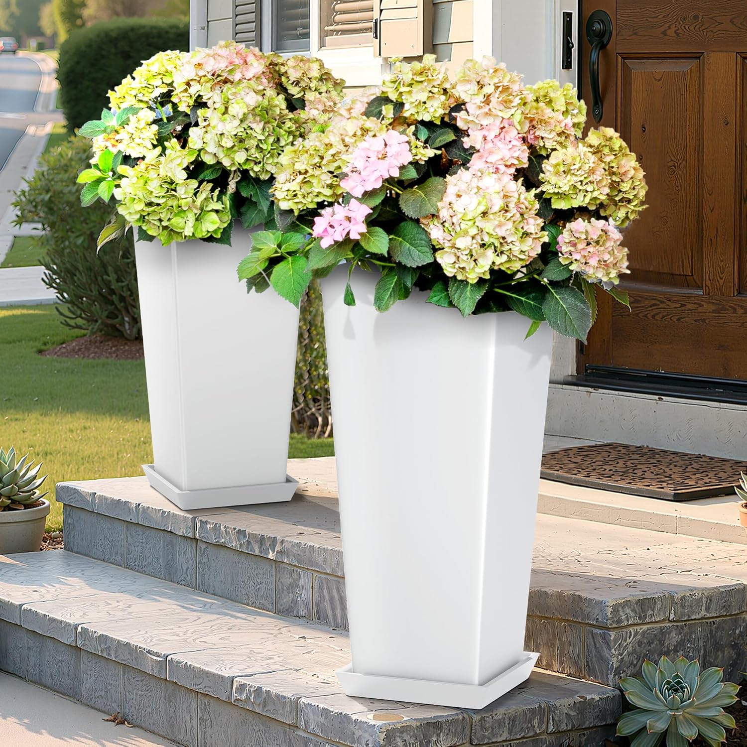 FENCY Set of 2 Tall Planters for Outdoor Plants, 24 Inch Pots