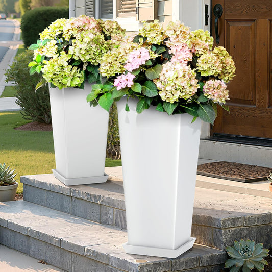 FENCY Set of 2 Tall Planters for Outdoor Plants, 24 Inch Pots