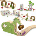ORBRIUM 68 Pcs Fantasy Kingdom Adventure Wooden Train Set - Castle