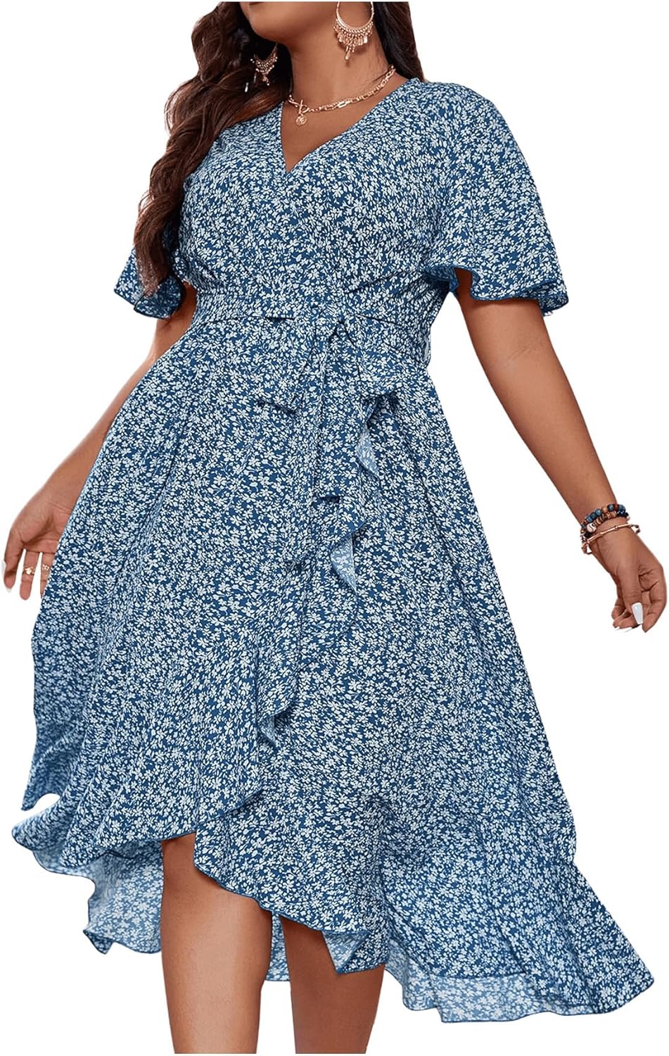 Floerns womens A-Line Floral Print Midi Dress for Summer Fun