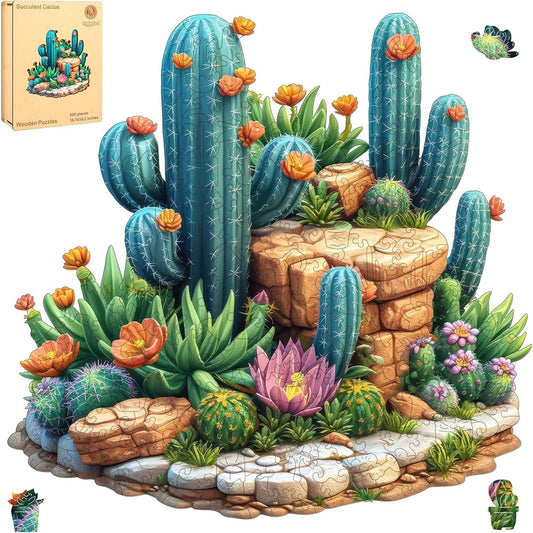 Succulent Cactus Wooden Puzzles for Adults - Unique Gift Idea