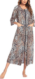 Ekouaer Women's Zipper Robe 3/4 Sleeve Nightgown with Pockets