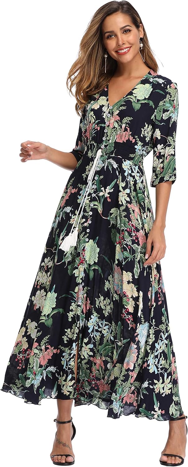 VintageClothing Women's Floral Maxi Dresses for Summer Fun