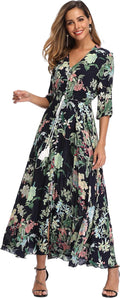 Floral Maxi Dress with Sleeves - Flowy Boho Beach Midi