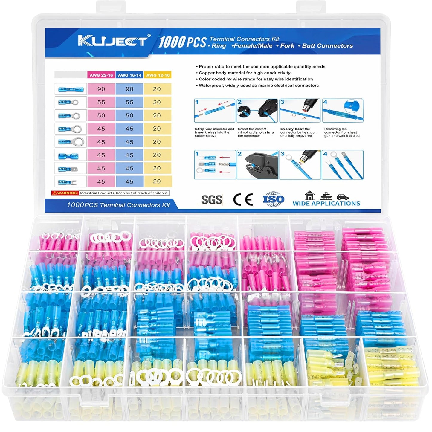 Kuject 1000PCS Heat Shrink Wire Connectors Kit for All Projects