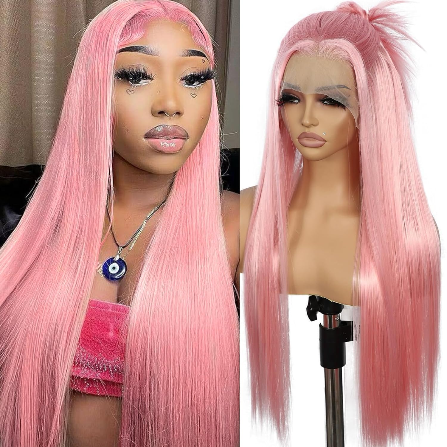 SAPPHIREWIGS 136 Pink Lace Front Wig for Daily Party Use