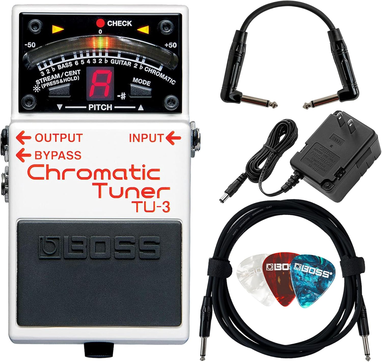 Boss TU-3 Chromatic Tuner Pedal Bundle with Essential Gear