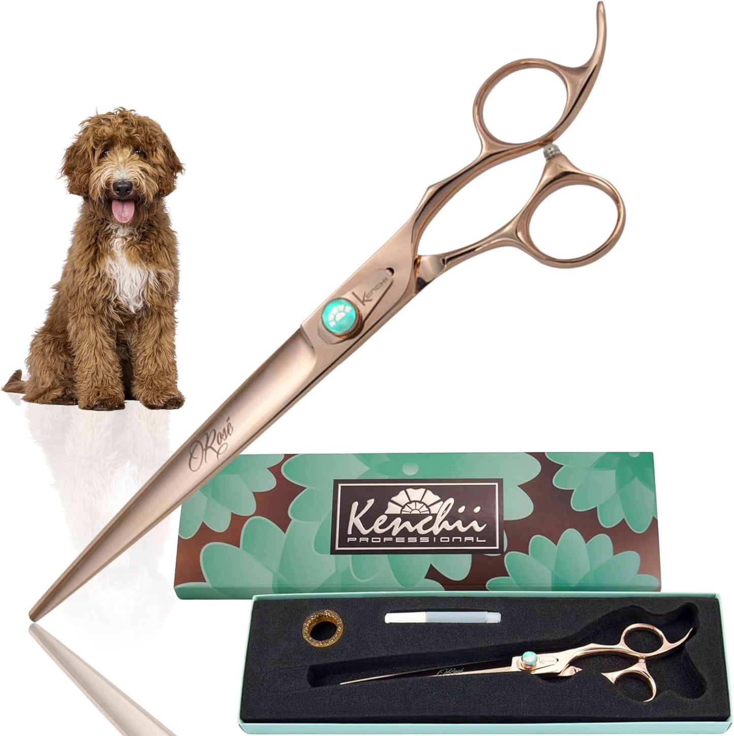 Kenchii Rose Dog Grooming Scissors for Precision and Comfort