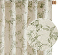 Lined Linen Green Floral Curtains 96 in Back Tab Panels - Light