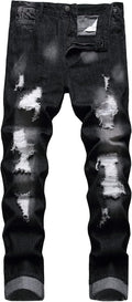 Men Ripped Jeans Slim Fit Straight Leg Denim Pants - Comfortable Style