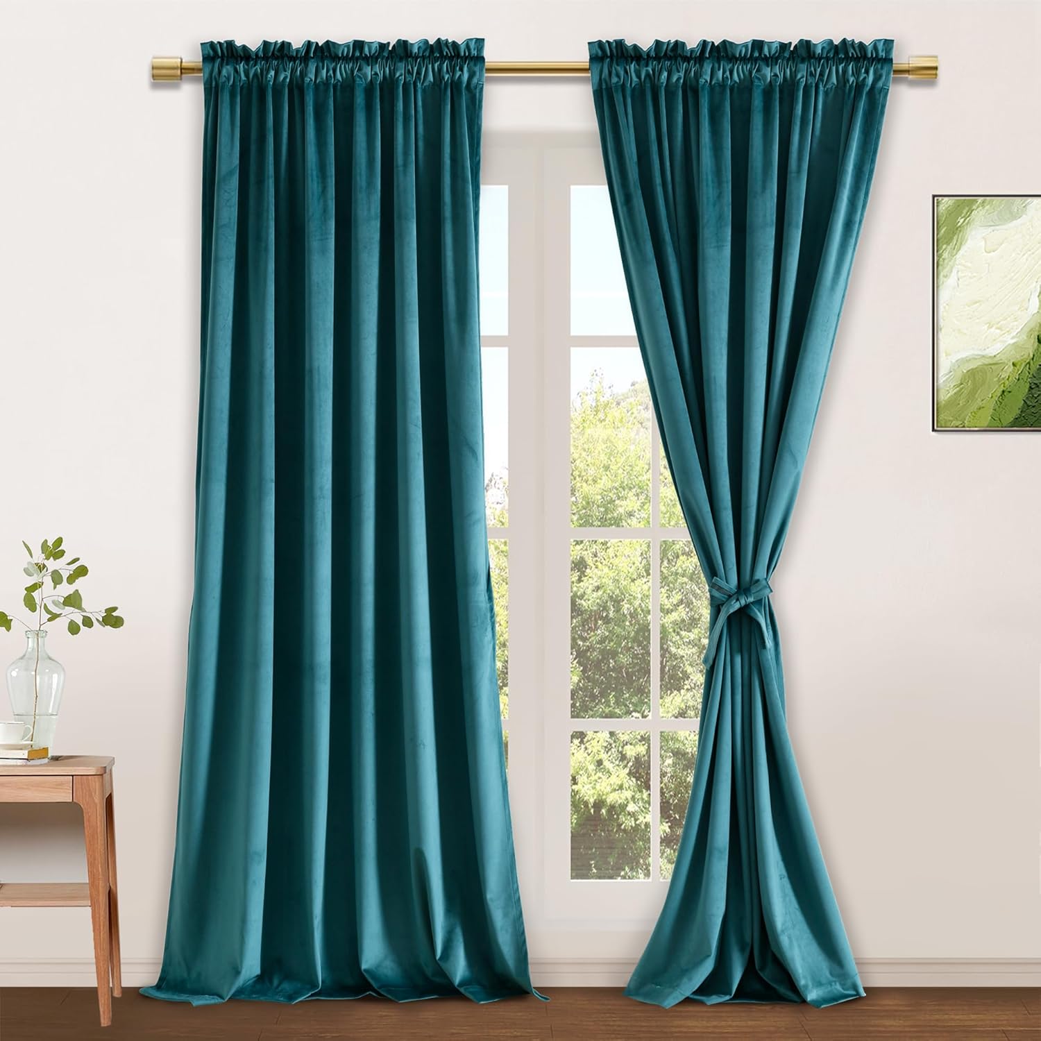 Teal Velvet Curtains 84 inch Length for Bedroom Blackout Drapes