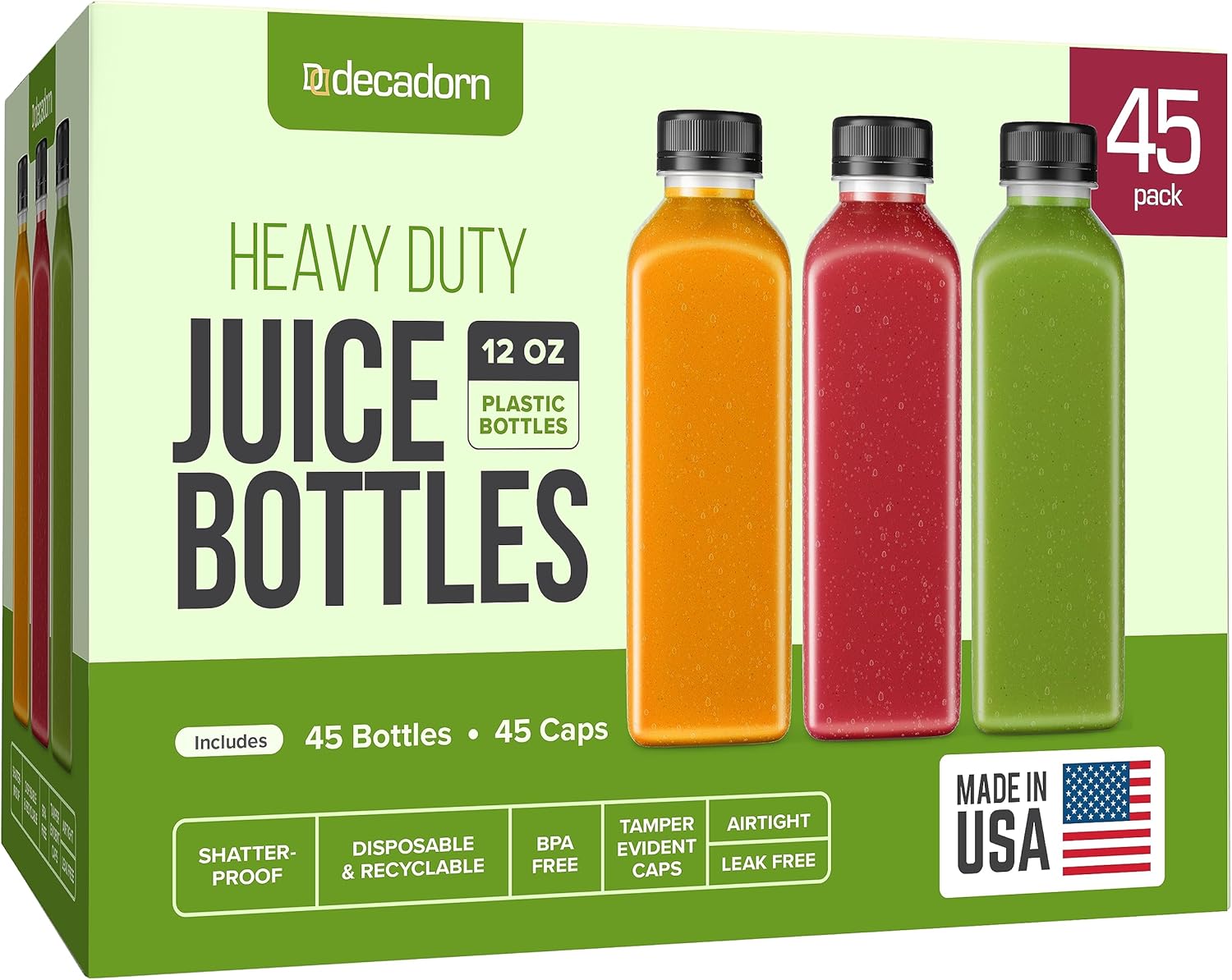12 oz Plastic Juice Bottles - Reusable, Shatterproof, BPA-Free