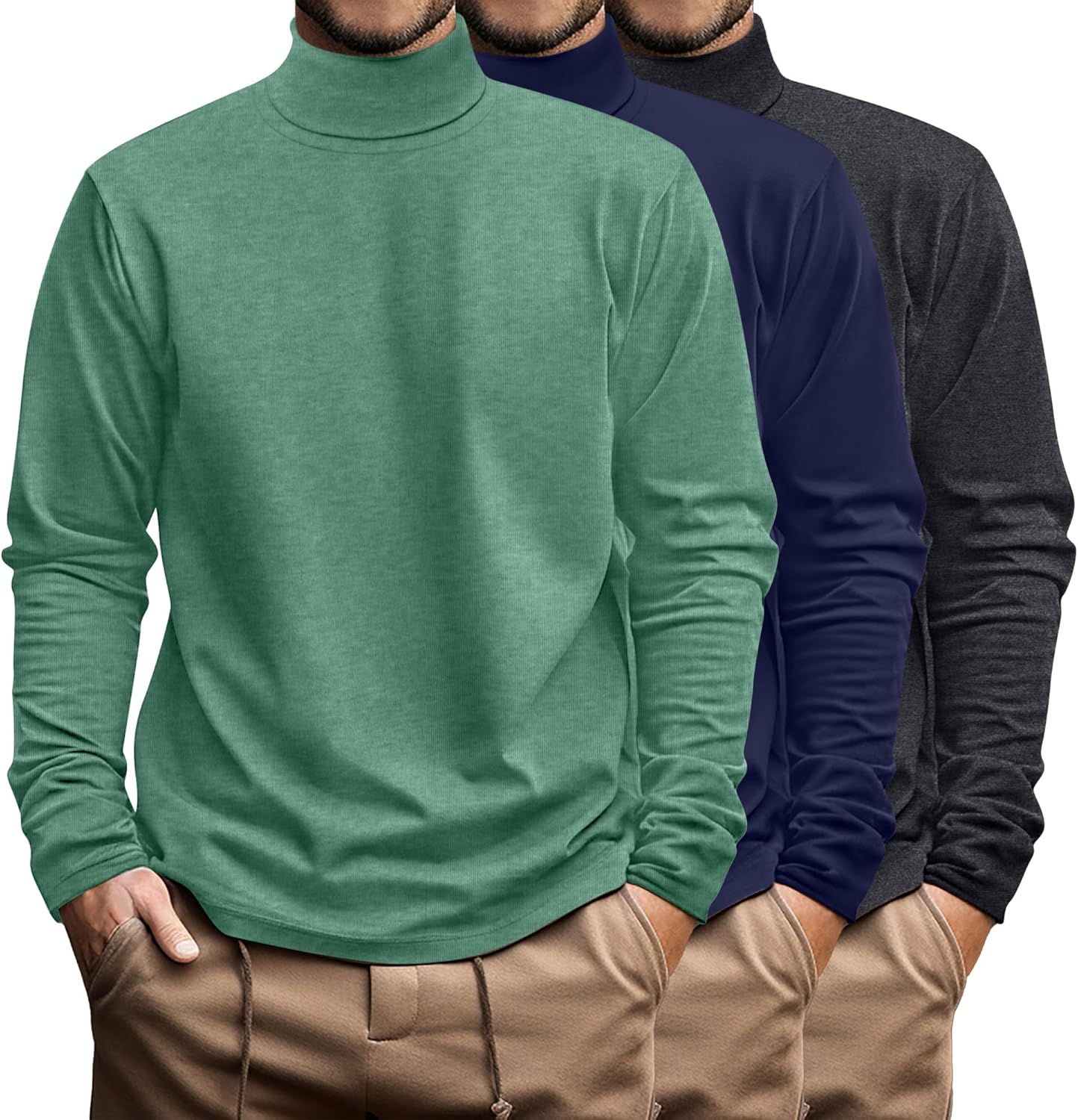 Ficerd 3 Pack Men's Big and Tall Turtleneck Shirts for Comfort