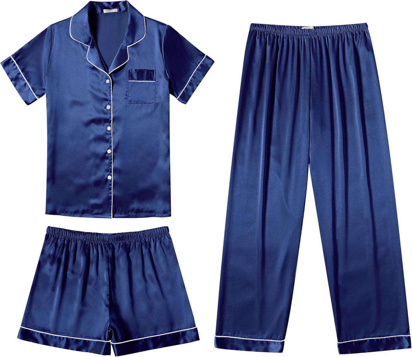 Ekouaer Silk Pajamas for Women Set Soft Satin Pjs 3 Piece