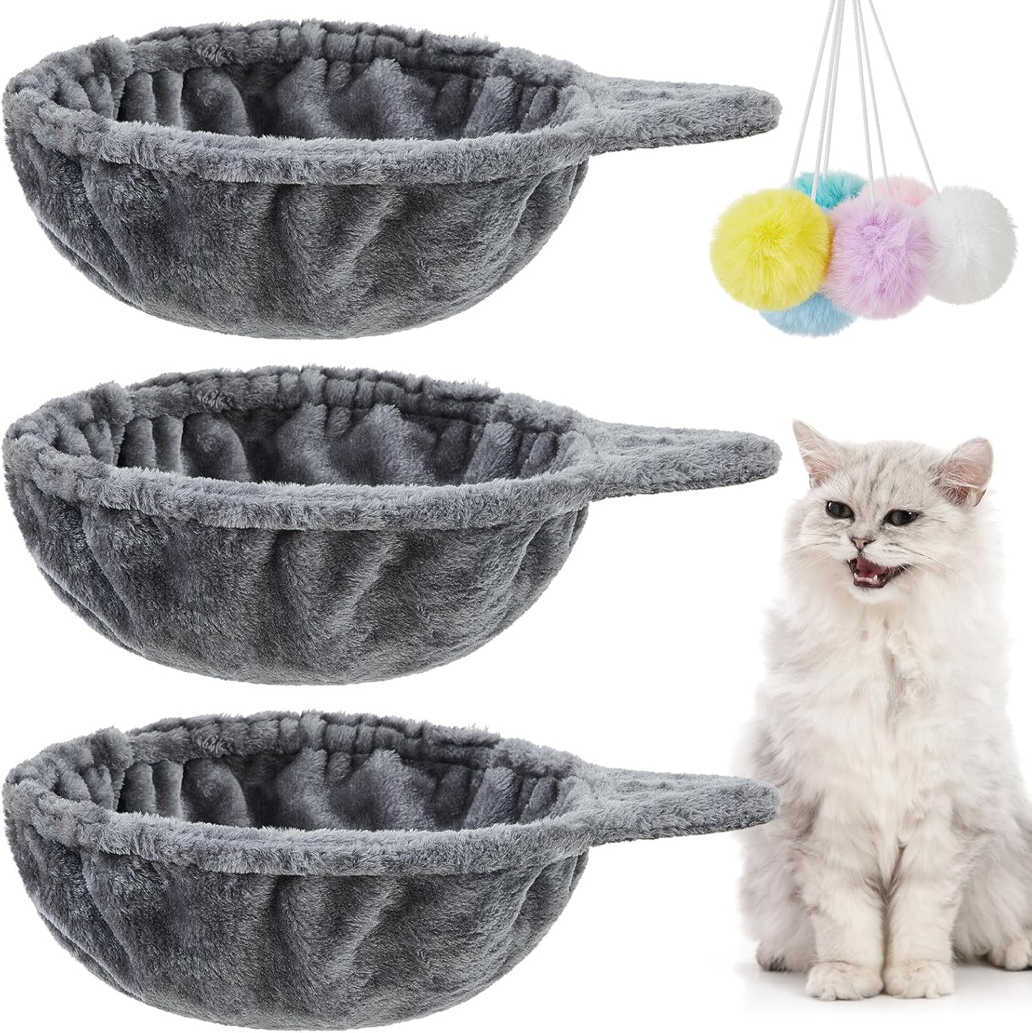 3 Pack 14.6 in Cat Tree Hammock Bed with Hanging Toys and Strings