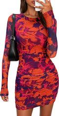 PRETTYGARDEN Tie Dye Long Sleeve Mini Dress - Bodycon Fall Style