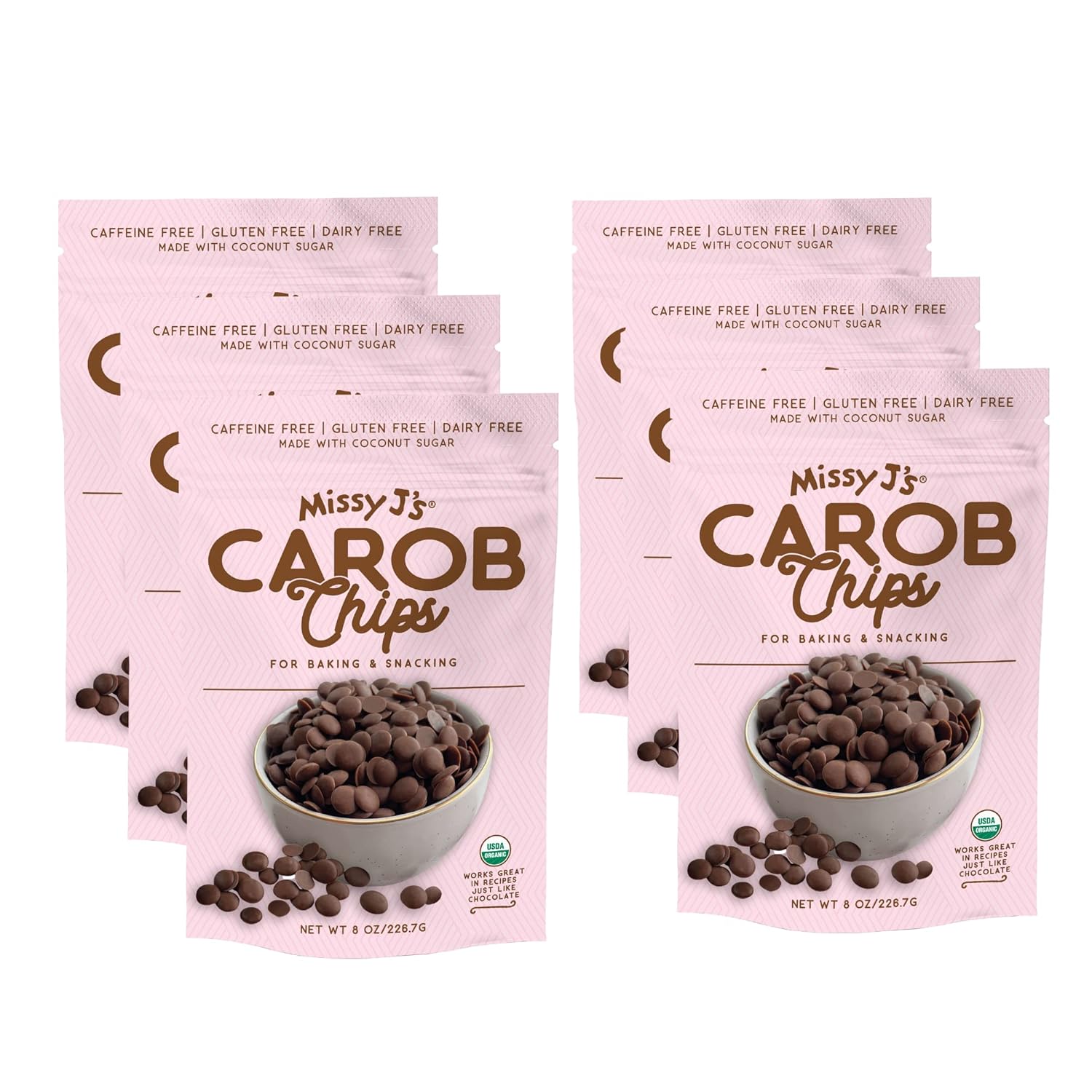 Organic Carob Chips 8 Ounce 6 Pack - Healthy Chocolate Substitute