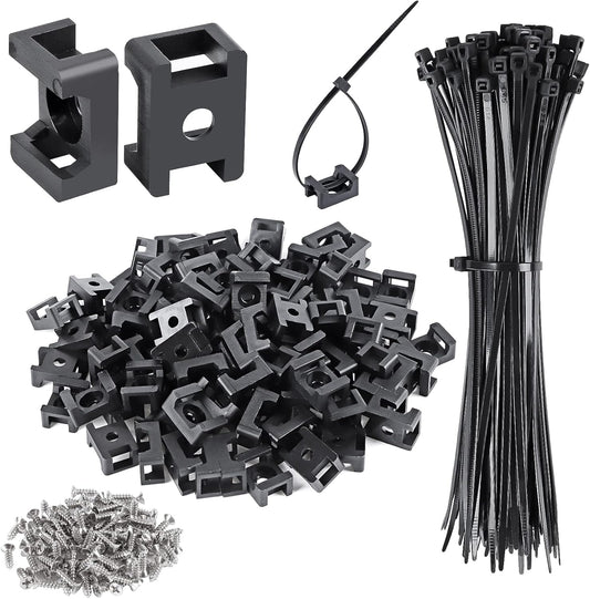 Secure Cable Organization Kit | 100 Mounts, Ties, Screws