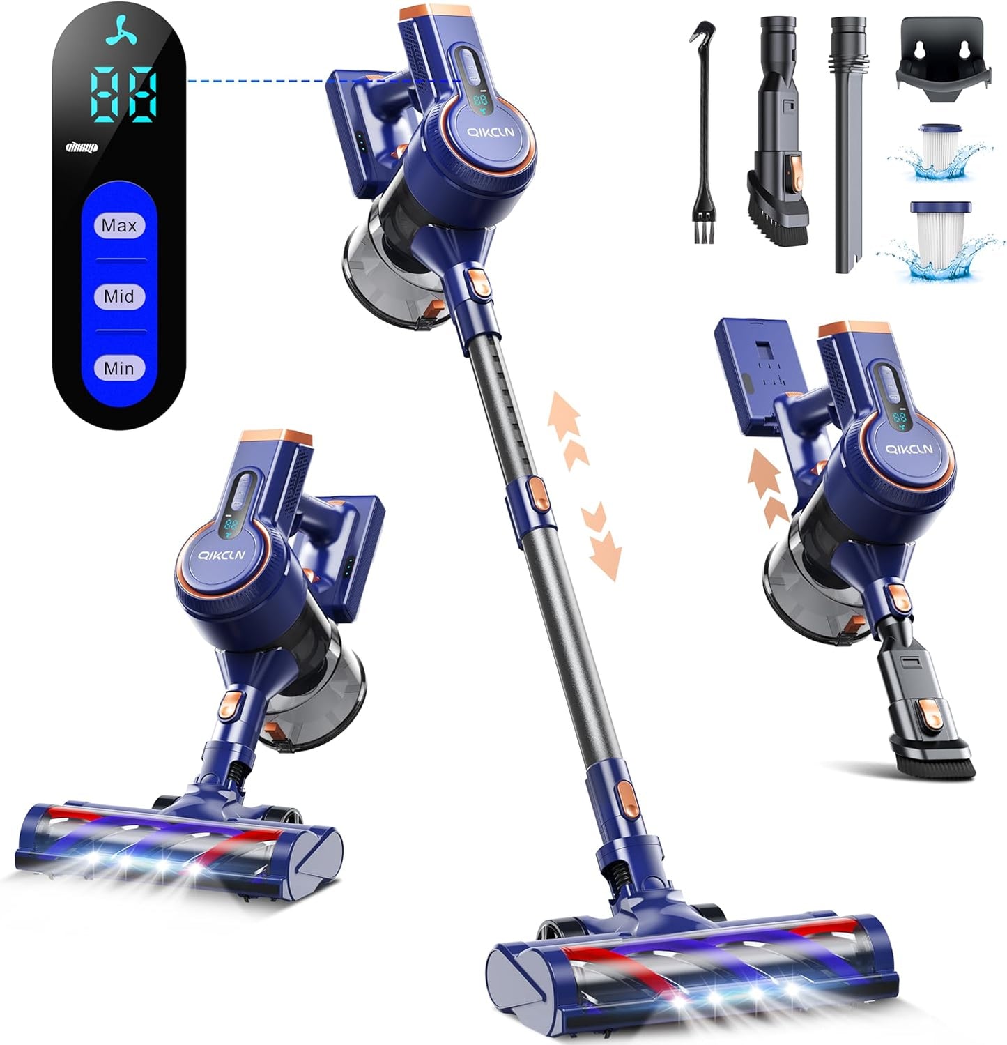 QikCln Cordless Vacuum: 23kpa Power, LED Headlights, 3 Modes