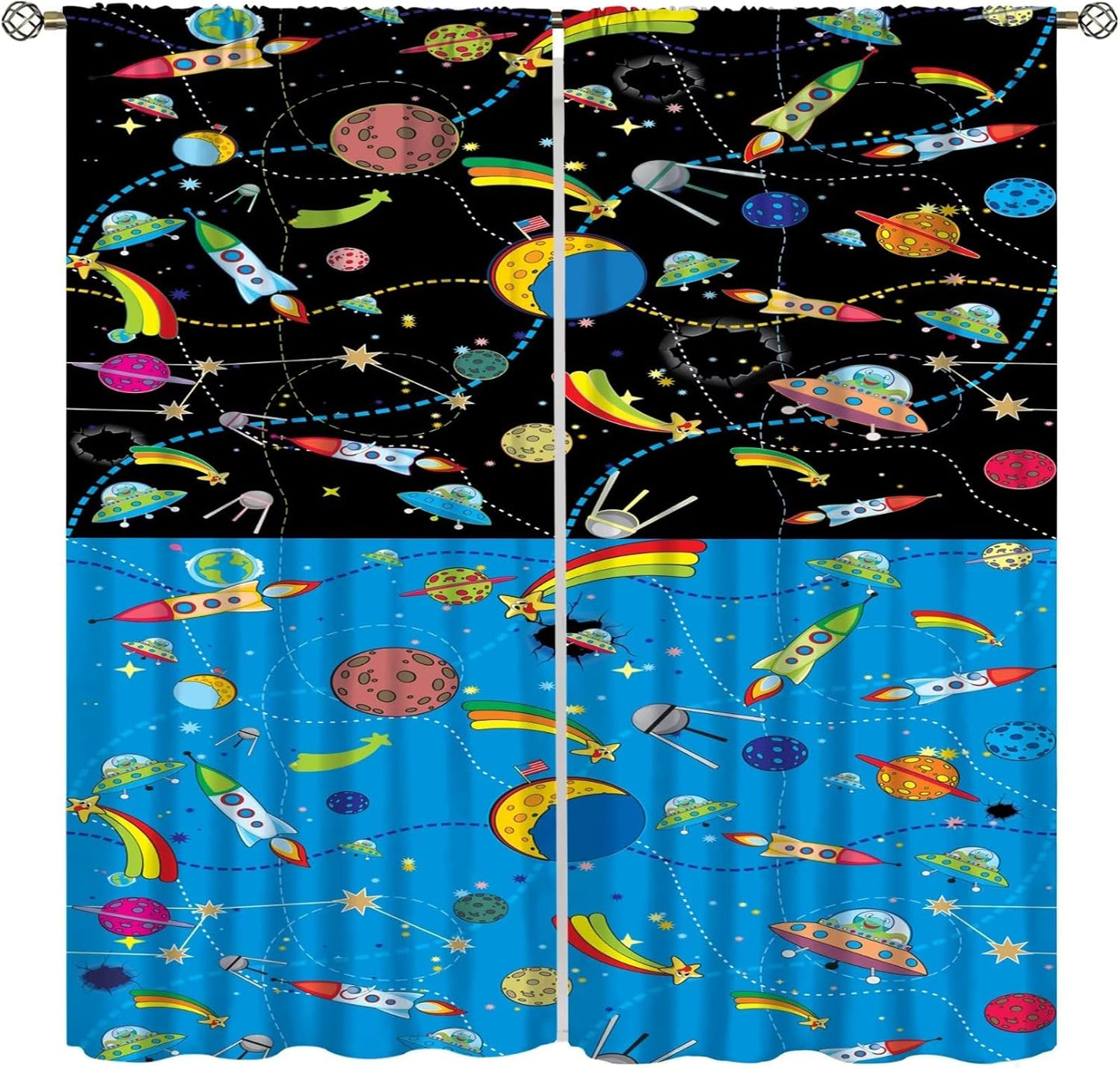 Outer Space Window Curtains for Kids with Galaxy Design