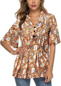 HOCOSIT Floral Print Ruffle Sleeve V Neck Tunic Top - Lightweight