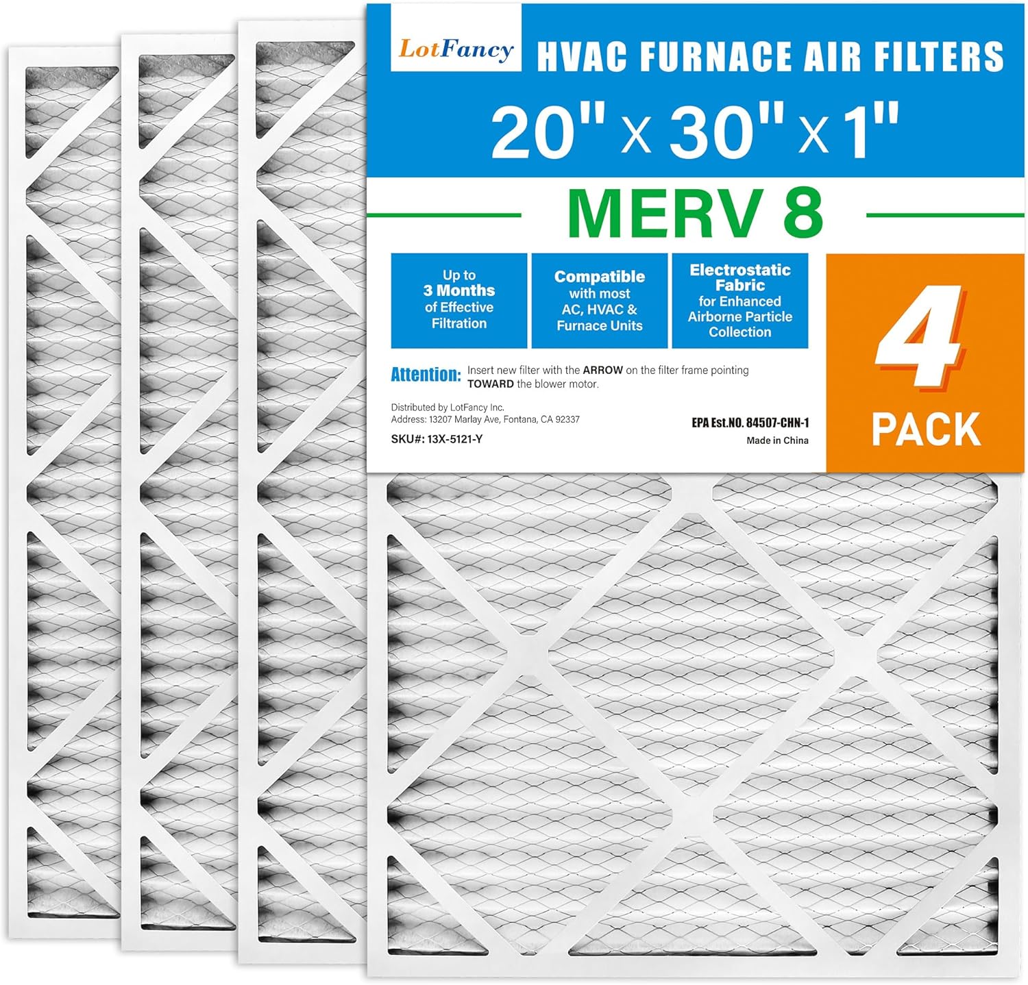 LotFancy 20x30x1 Air Filter MERV 8 for Home HVAC Systems