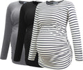 Smallshow Women's Maternity Shirts Long Sleeve 3-Pack - Stretchy Bump