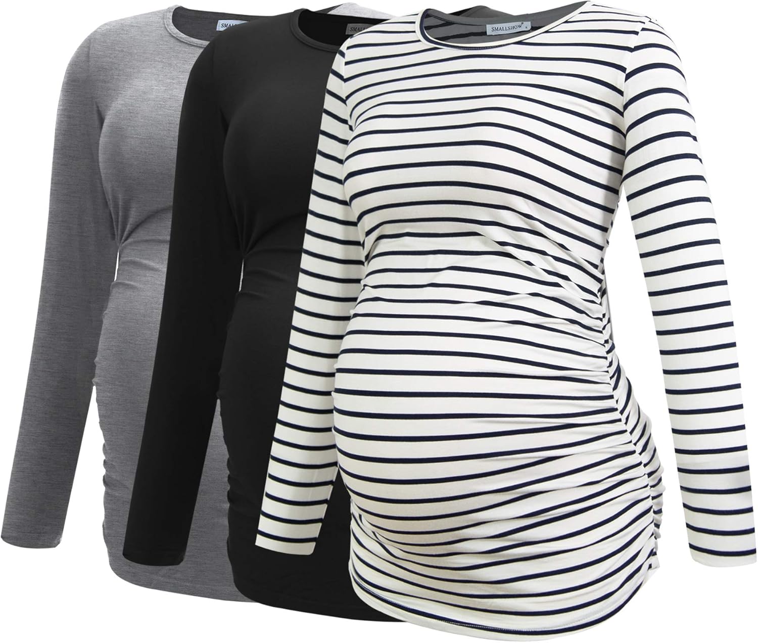 Smallshow Women's Maternity Shirts Long Sleeve 3-Pack for Moms