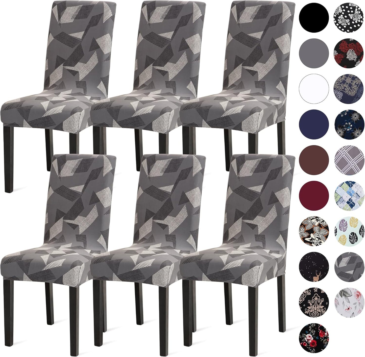 Sufdari Dining Chair Covers Set of 6 - Grey Triangle Stretch Fit