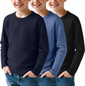 3 Pack Boys Waffle Long Sleeve T-Shirts 5-14 Years - Thermal Crew
