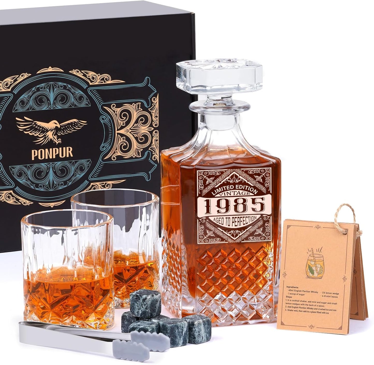 40th Birthday Gifts for Men - PONPUR Whiskey Decanter Set