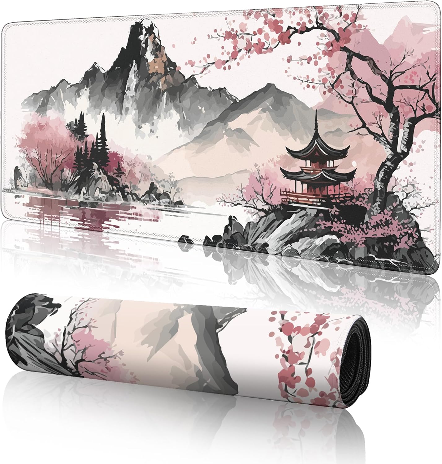 Large Watercolor Cherry Blossom Gaming Mouse Pad - Non-Slip & Extended