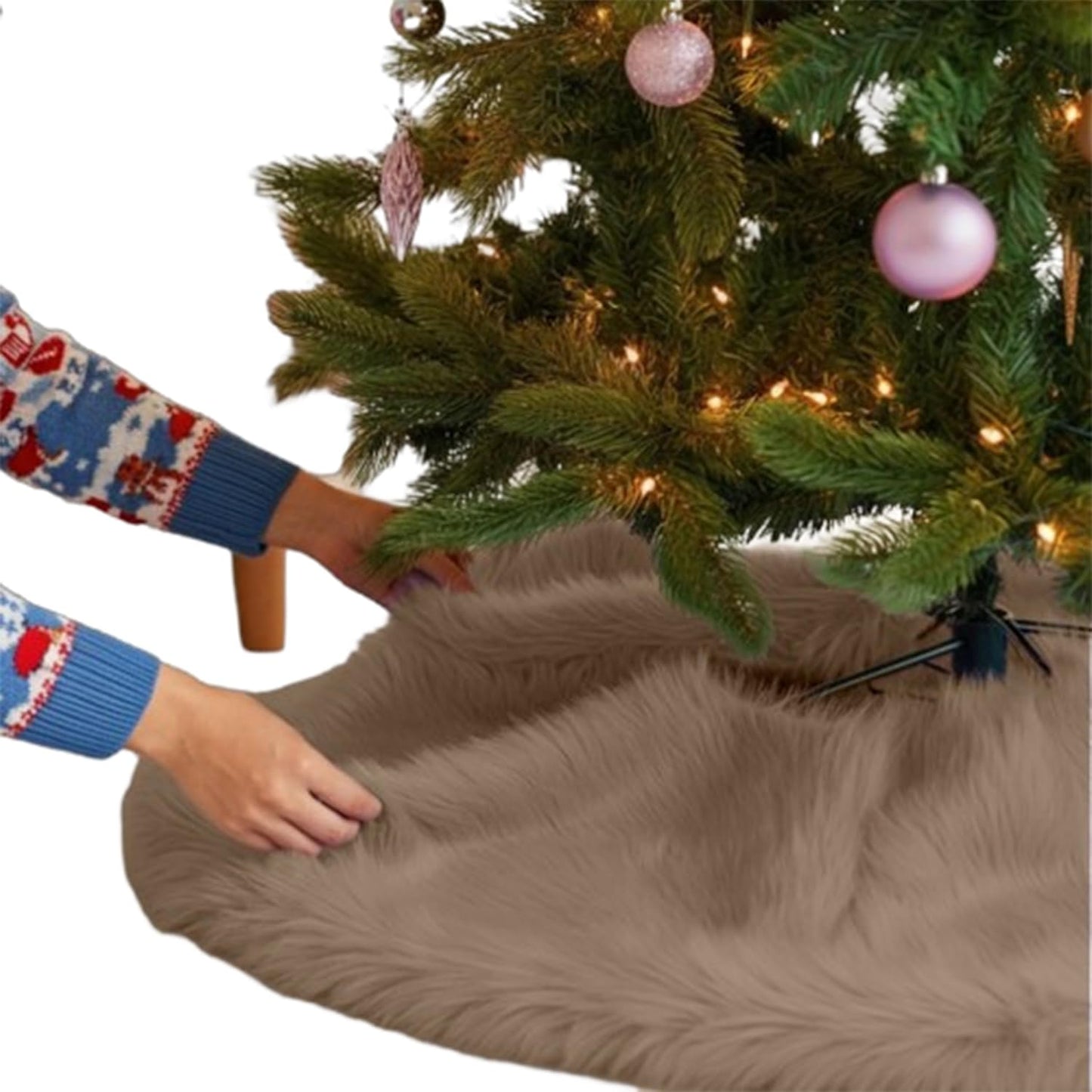 Faux Fur Christmas Tree Skirt - Luxurious 60in Beige Decor